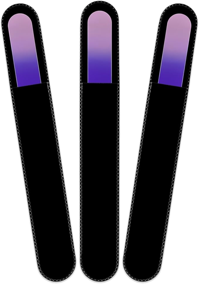 Mont Bleu Rainbow Crystal Nail File in Black Pouch - Large/Professional Size - Czech Tempered Glass - Handmade in Bohemia (Czech Republic)