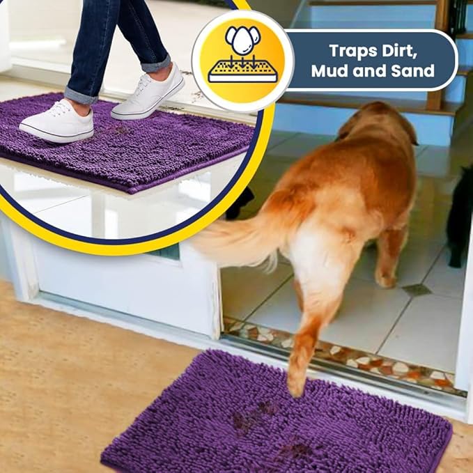 Muddy Mat® | Super Absorbent Door Mat Indoor, Microfiber Quick Dry Chenille Entryway Rug, Non-Slip Front Door Mat, Indoor Mats for Entryway, Machine Washable Pet Rug, Purple 35"x60"