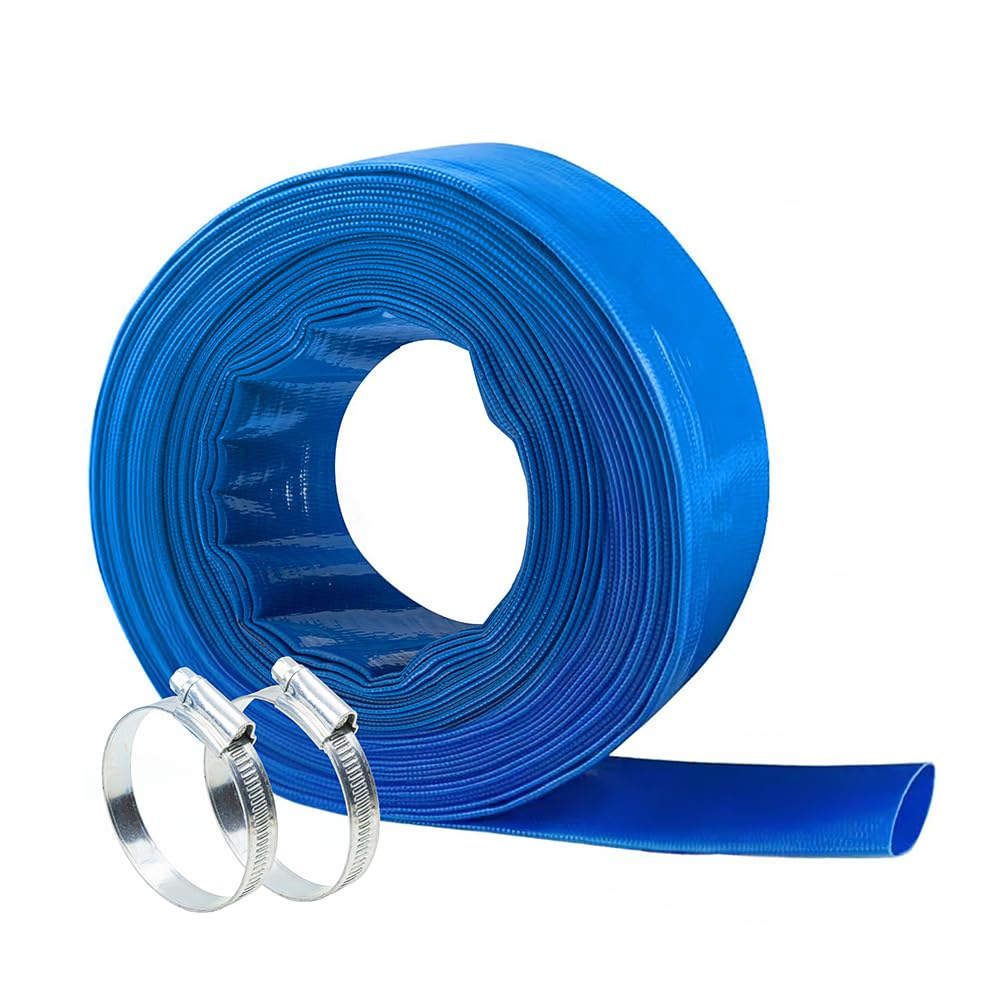 NUDAOS 2" x100 FT, Pool Backwash Hose, Heavy-Duty PVC Hose, Lay Flat Discharge Hose, Weatherproof Burst Resistant for Water Transfer, Sump Pump, Pool Filter, Pool Drain，with 2 Clamps