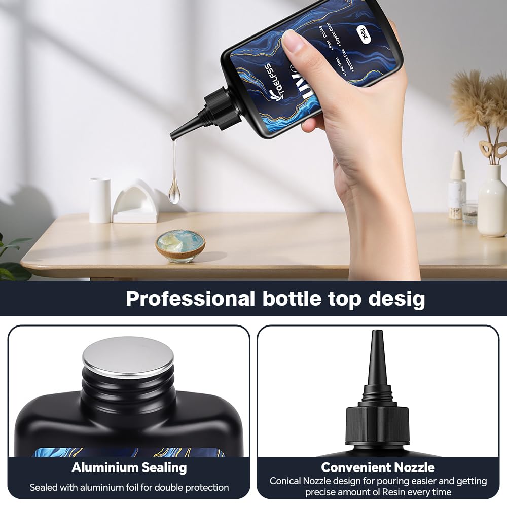 500g UV Resin,Crystal Clear,Hard UV Curing epoxy Resin, Upgraded Formula,odorless,Solar Activated Glue kit，Clear,UV Fast Curing,for DIY Making,Craft Decoration (250 g*2)