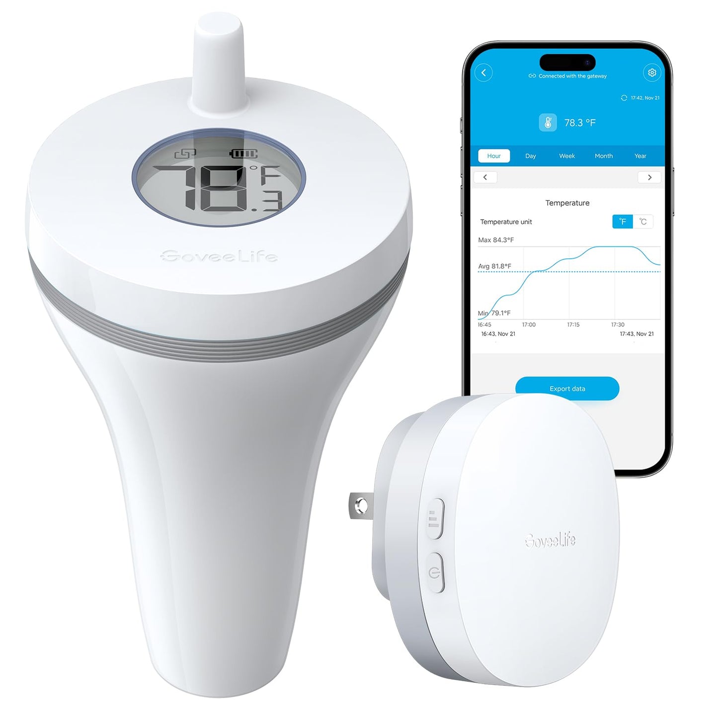 GoveeLife WiFi Pool Thermometer P1 Wireless App Easy Read, Smart Digital Floating Pool Thermometer with IPX7 Waterproof, Notification Alert, Water Temperature Monitor for Swimming, Pond, Bath, SPA