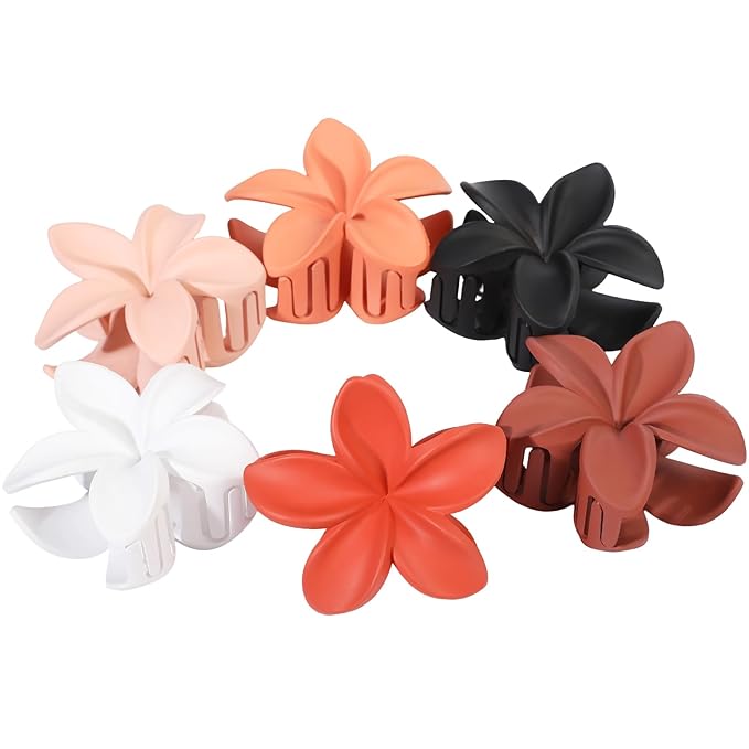 Flower Hair Clips for Women 6 Pcs Hawaiian Large Claw Clips Plumeria Medium Hair Claw Clips for Thick Thin Hair Hibiscus Tropical Beach Hair Accessories for Women Girls and Girls (Orange)