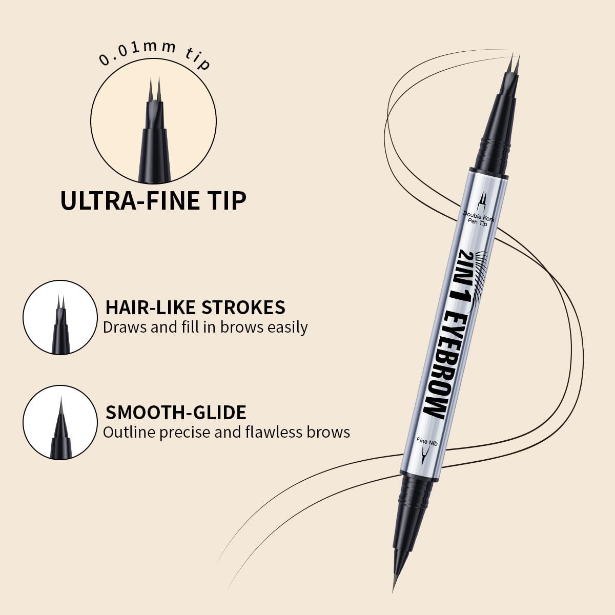 Eyebrow Pencils for Women - Microblading Eyebrow Pencil 2-In-1 Dual-Ended Eyebrow Pen with Precise 2-Fork-Tip & Brush-Tip Waterproof Eyebrow Pencil for Hair-Like Brows, Last All-Day, Black Brown