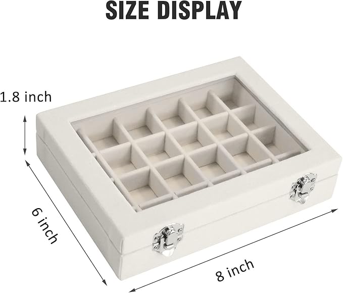 Velvet Jewelry Box 24 Grid Jewelry Ring Display Organiser Box Tray Holder Earrings Storage Case for Girls Wife Mom Women (Beige)