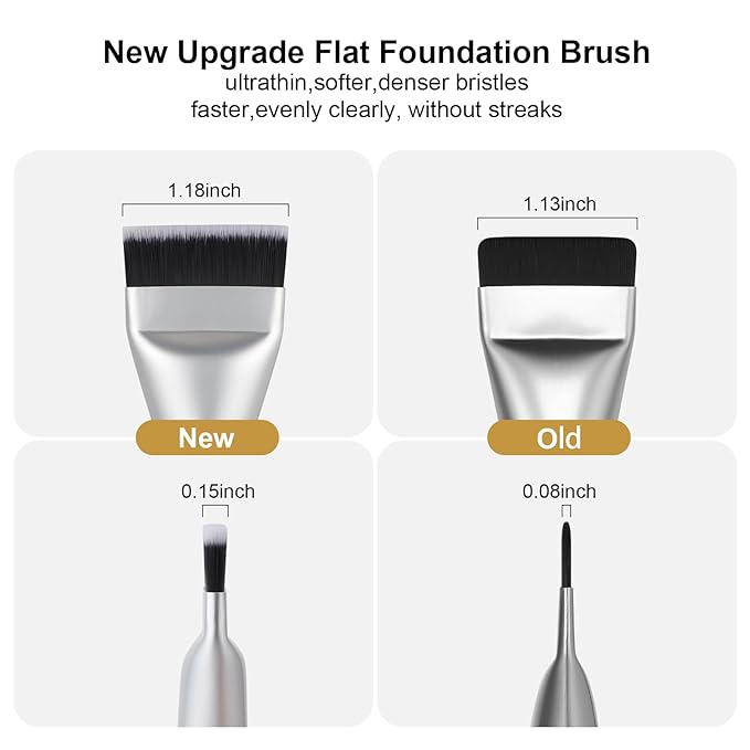 New Upgrade Flat Foundation Brush,Korean Makeup Brush Spatula Facial Brush for Liquid Foundation,Premium Face Makeup Brush for Blending Cream (Silver)