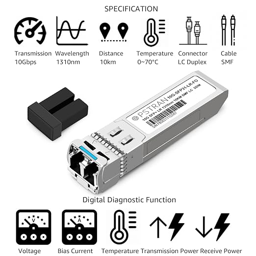 OPSTRAN 10GBASE-LR SFP+ Optical Transceiver Module, 1310nm, 10km, DDM, Duplex LC SMF, 10 Pack, Grey, Solid