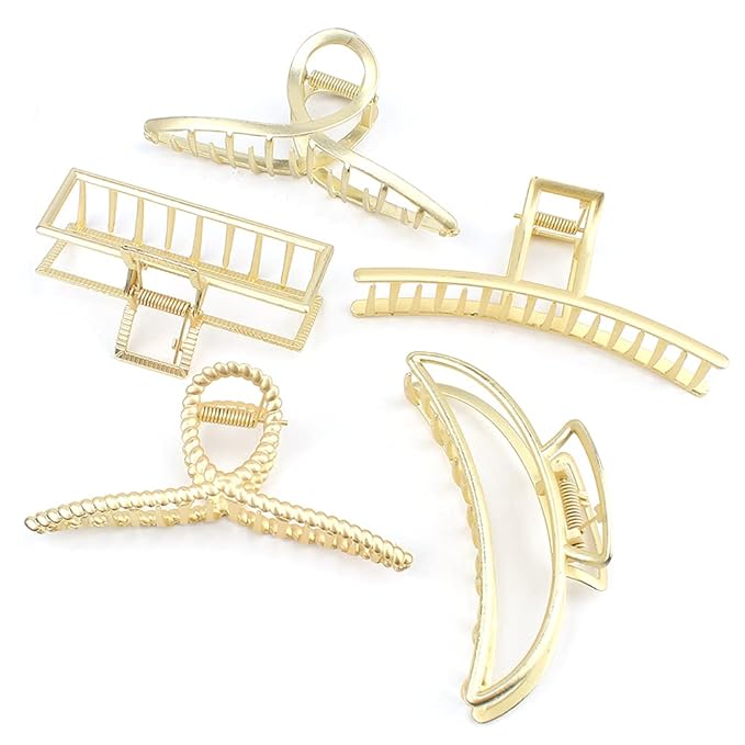 Large Metal Hair Clips for Thick and Long Hair - Butterfly Claw Clips with Non-Slip Grip, Big Jaw Clamps for Women (Light Gold)