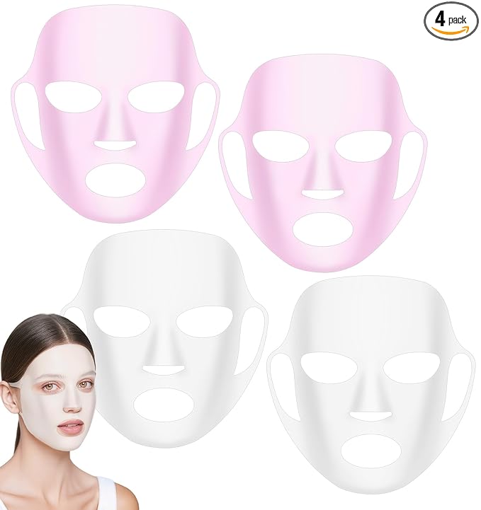 4 Pcs Face Mask Holder Skincare, Silicone Reusable Sheet Mask Holder Anti-Wrinkle Face Masks Cover for Sheet Masks, Moisturizing, Prevent Evaporation, Skincare Tool for Women, Pink & White