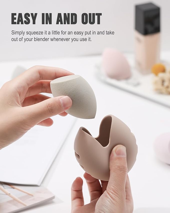 FERYES 2 PCS Makeup Sponge Holder Ã¢ÂÂ Shatterproof Eco-Friendly Silicone Beauty Make Up Blender Case for Travel