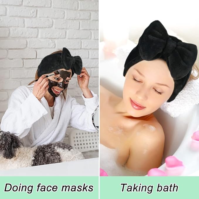 Shintop Spa Headband, Soft Carol Fleece Makeup Headband with Cute Bow Elastic Hairband for Washing Face Skincare Facial Mask ShowersÃ¯Â¼ÂBlackÃ¯Â¼Â