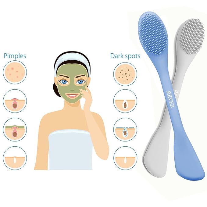 REVEX Pore Cleaning Brush,Face Scrubber,Exfoliating Pore Scrubber,Silicone Face Mask Applicator,Mask Applicator Tool for Facial Mud,Face Brush for Women Men. (Sky Blue+Gray)