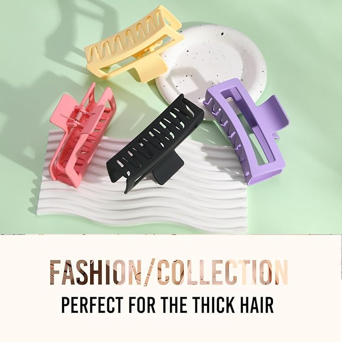 5 Inche Extra Large Claw Clips for Thick and Long Hair, 4 Pack Xl Jumbo Oversized Matte Non-slip Rectangle Hair Clips for Women, Big Strong Hold Jaw MultiColor2