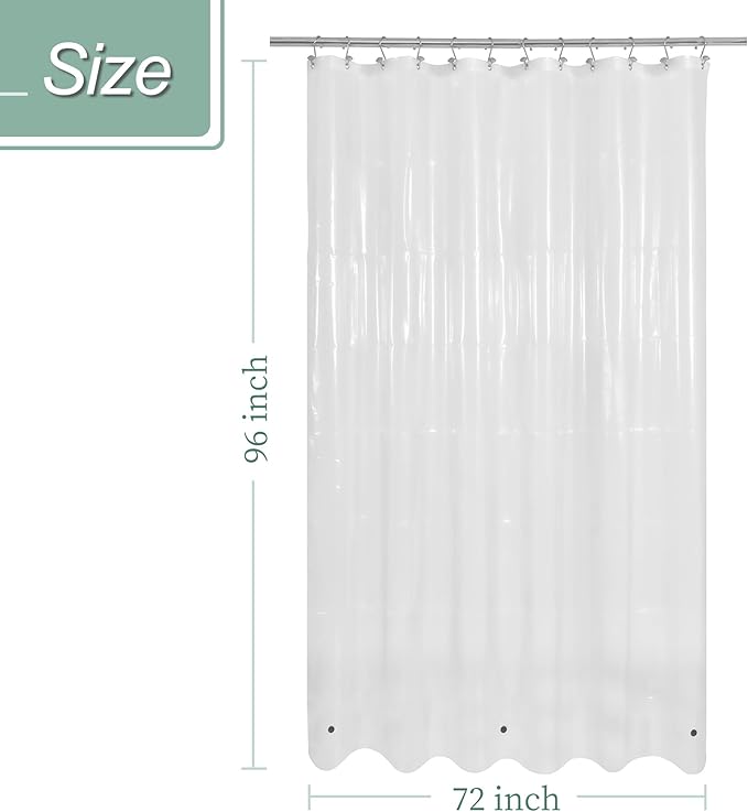 Mrs Awesome Extra Long Shower Curtain Liner 96" Length, Ceiling to Floor XL PEVA Plastic Shower Curtain for Bathroom Lightweight & Waterproof, 72 x 96, Clear