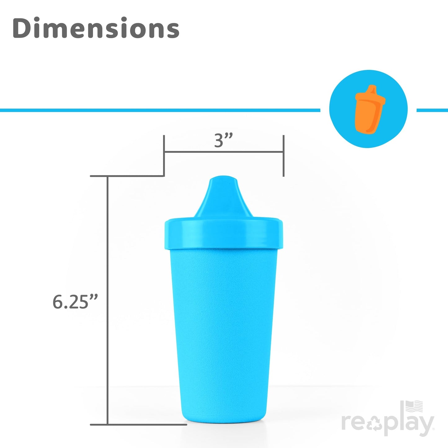 Re-Play Spill-Proof Sippy Cups for Toddlers - Kids Reusable 10 Oz Set of 3, Dishwasher & Microwave Safe, Made in USA, A True Blue
