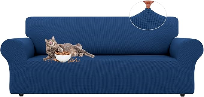 LURKA Stretch Sofa Slipcovers 1 Piece Couch Covers for 3 Cushion Couch Sofa Furniture Protector Full Sofa Covers with Elastic Bottom for Kids and Dog (Large, Royal Blue)