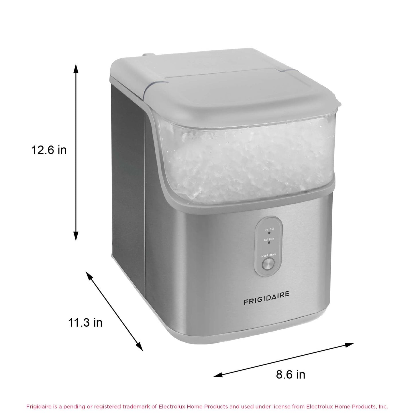 Frigidaire Countertop Crunchy Chewable Nugget Ice Maker, Compact, 33lbs per Day, Metallic Finish