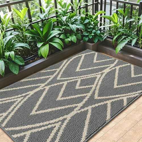 HDFK Door Mat, 48x32 Inch Gray Ultra-Dense Rug for Muddy Paws - Industrial TPR Backing Entryway Carpet for Office Home, Washable Outdoor Mat Traps Mud & Pet Hair
