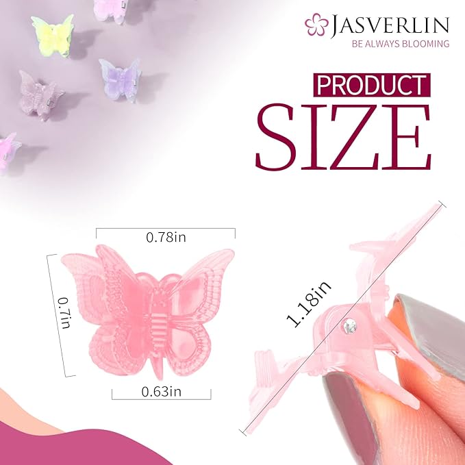 Butterfly Clips for Hair 50pcs, Cute Mini Small Hair Accessories for Kids Teens Girls Women 90s Y2K Colorful Pastel Clip Claw, 10 Colors (Jelly)