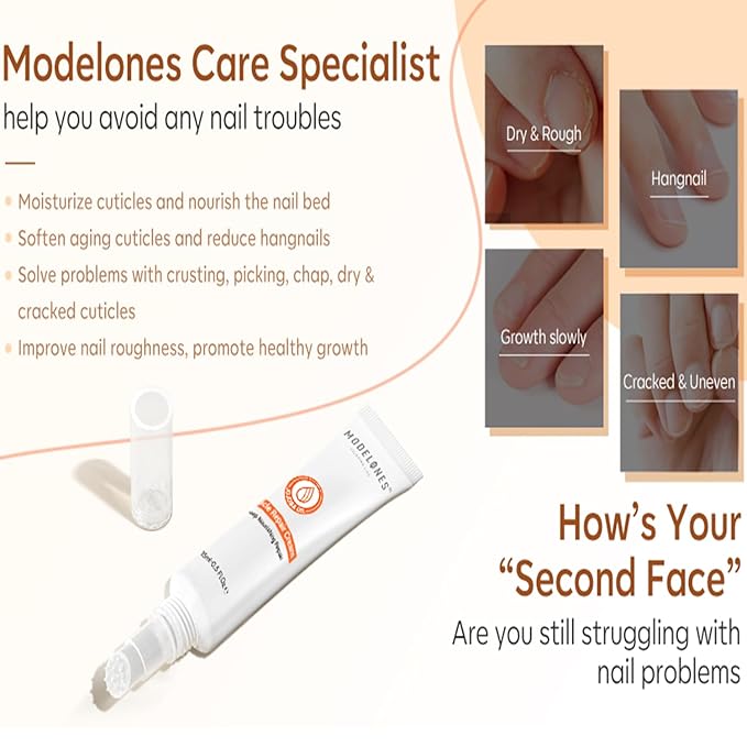 modelones Cuticle Cream, Ultra-Hydrating Nail Care for Damaged Nails Organic Jojoba Oil Vitamin E, Cuticle Softener Non-greasy Dry Cracked Cuticles 15ML