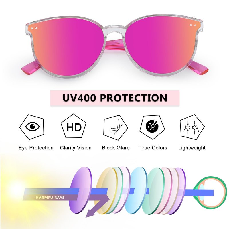 Aofalbe Kids Sunglasses, Sunglasses for Kids Children, Mirrored Sunglasses for Girls Boys Toddler UV400 Pink