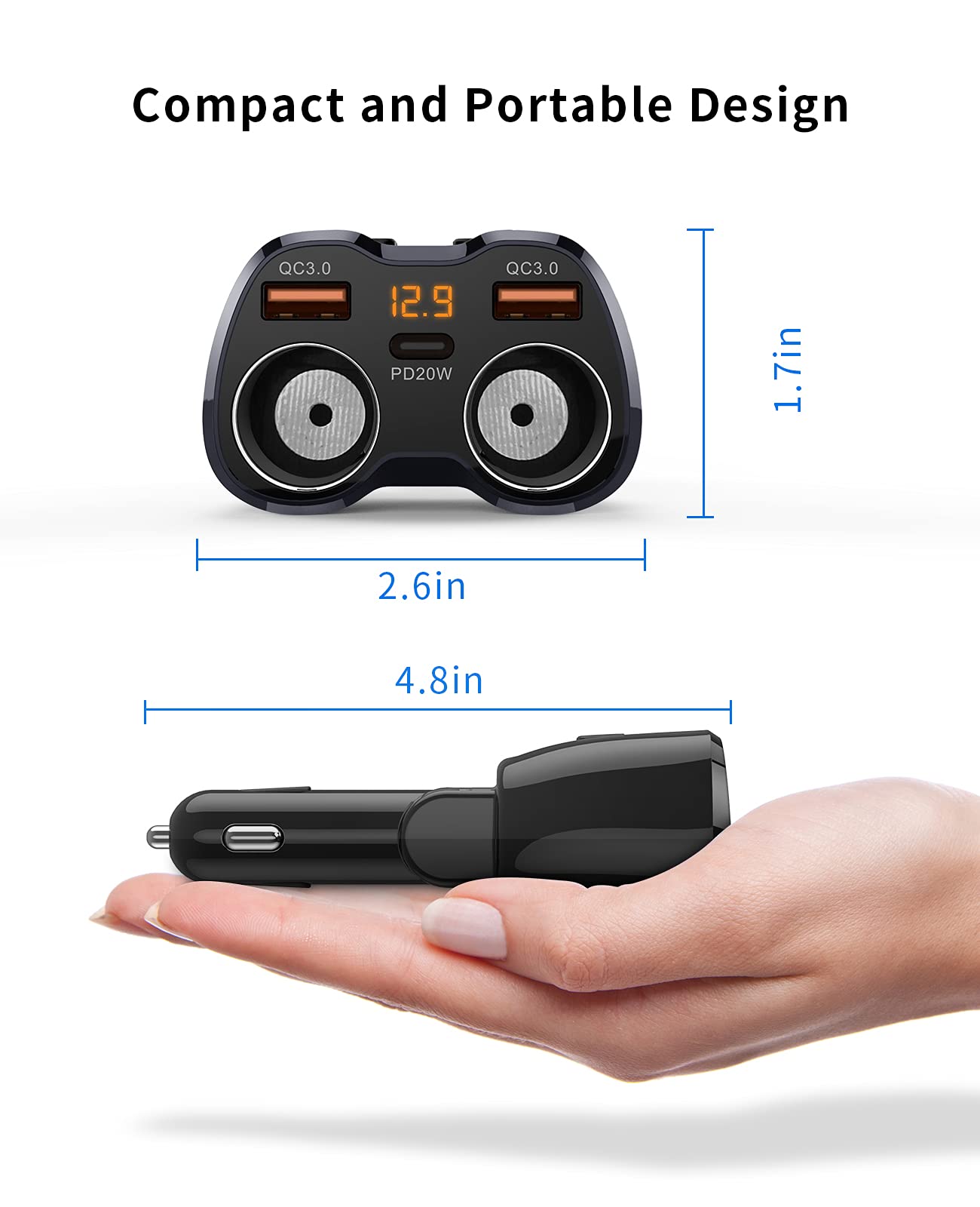 [2026 Upgraded] Cigarette Lighter Splitter, SUPERONE 180W 2-Socket Cigarette Lighter Adapter with Dual QC3.0 and 20W PD USB C Car Charger Splitter for GPS/Dash Cam/Laptop/iPad/iPhone 17/16/15/14/13/12
