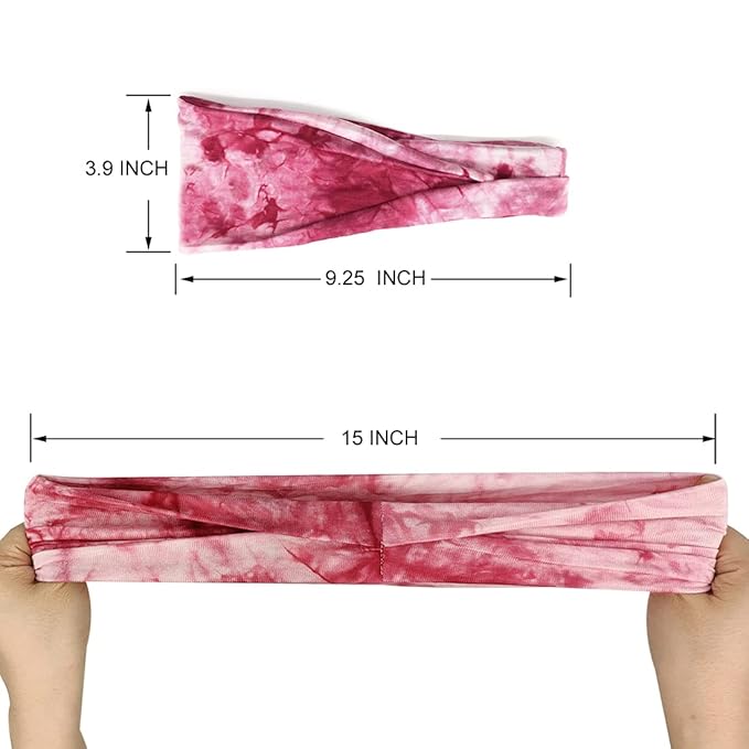 YONUF Boho Headbands For Women Fashion Wide Headband Yoga Workout Head Bands Hair Accessories Elastic Tie Dye Band 6 Pack