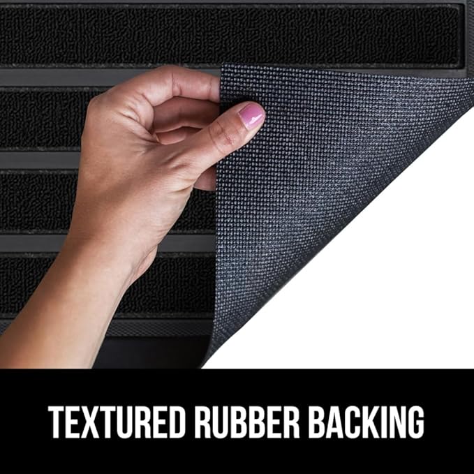 GORILLA GRIP 100% Waterproof All-Season WeatherMAX Doormat US Designed Natural Rubber, Stain and Fade Resistant, Low Profile Indoor Outdoor Door Mats, Easy Clean Patio Mat, 17x29, Black Stripe