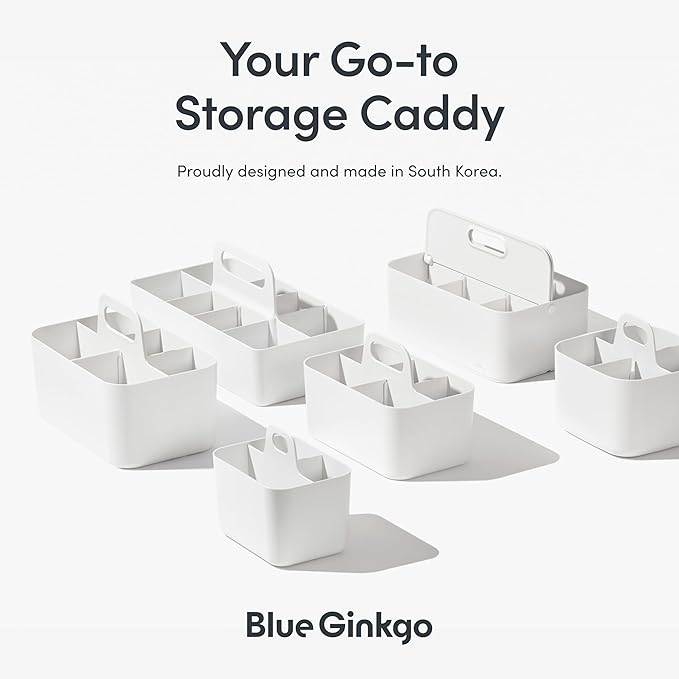BLUE GINKGO Stackable Organizer Caddy – Korean-Made Portable Tote for Bathroom, Office, Crafts, or School Supplies (Long Rectangle, Pink)