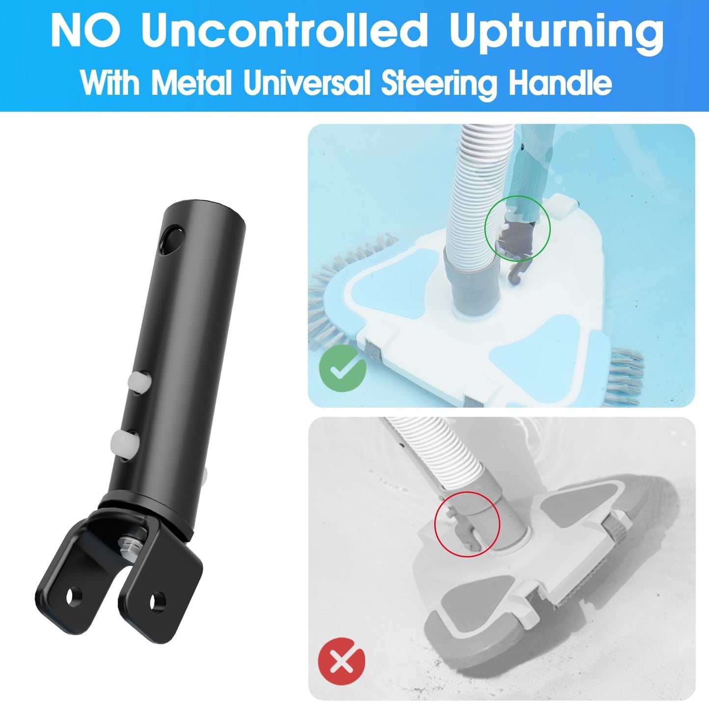 2026 Enhanced TidyMister Pool Vacuum Head with Wheels,Steering Handle Swimming Pool Vac with Side Brush & Rotatable Hose Adapter(Safe for Vinyl Liner) for Inground & Above Ground Pools - Triangle