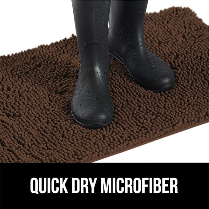 GORILLA GRIP SoakSTOPPER Dog Door Mat, 48x30 Machine Washable Rug Absorbent Doormat Captures Moisture Mud Dirt, Quick Dry Soft Chenille Entryway Rugs Indoor Entrance Mats for Dog Paws, Brown