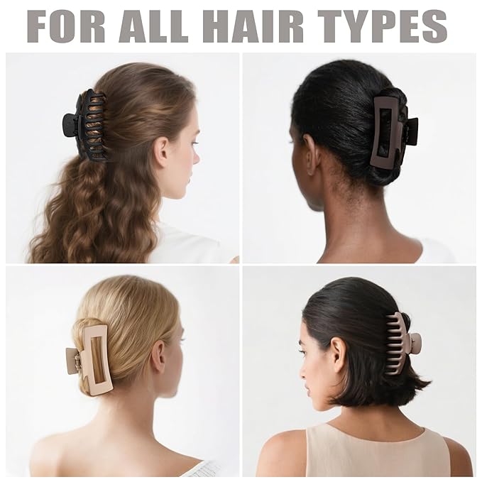 TOCESS Large Hair Claw Clips for Women Girls, 8PK Neutral Matte Jumbo Square Hair Clips for Thick, Thin, Long, Short, Curly Hair, Big Jaw Clip Set for Daily Use