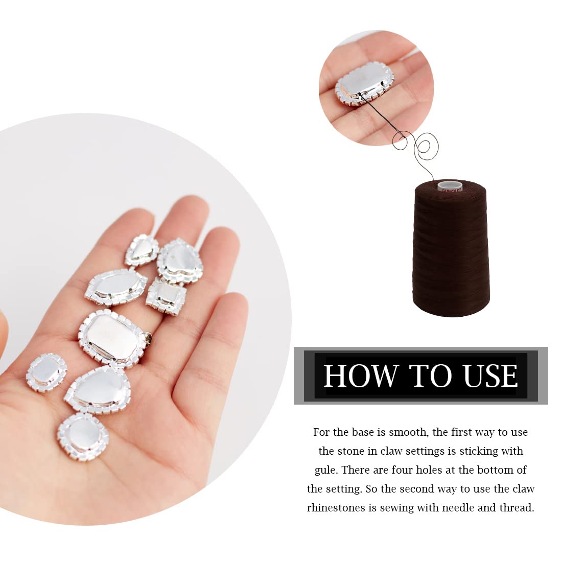TANOSII Sew on Rhinestones 100 PCS Mixed Shapes Glass Rhinestones Sew on Crystal Gems Mental Flatback with Silver Claw for Jewelry Crafts Clothes Shoes Costume Garment White Type 1