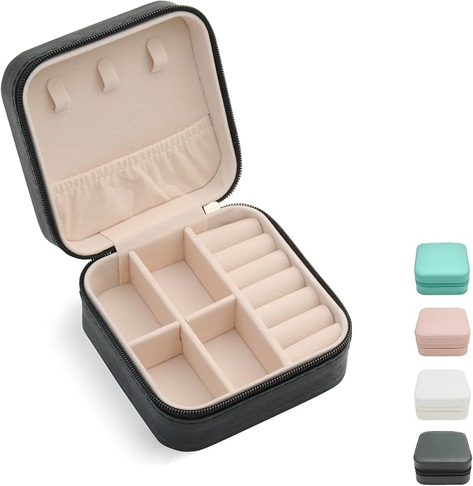 Mini Jewelry Travel Case, Small Portable Jewellry Organizer Box Portable Display Storage Box for Rings Earrings Necklaces, Gifts for Girl, Women, Wedding, Birthday, Mom, Mother's Day (Black)