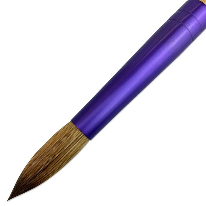 Pana Acrylic Nail Brush Pure Kolinsky Hair Beige Purple Wood Handle with Purple Ferrule Round Shaped Style (Size # 6)