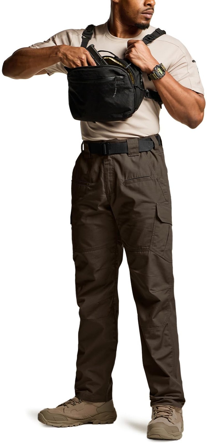 CQR Men's Tactical Pants, Water Resistant Ripstop Cargo Pants, Lightweight EDC Work Hiking Pants, Outdoor Apparel, Raider Dark Brown, 32W x 32L
