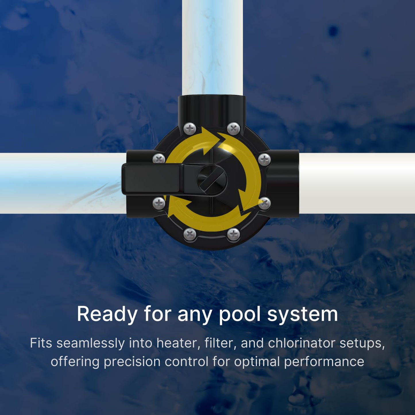 FibroPool Swimming Pool Diverter Valve - 1 1/2 Inch - 3 Way - Positive Seal & Non Lube Replacement Valve for Pools and Spas Black