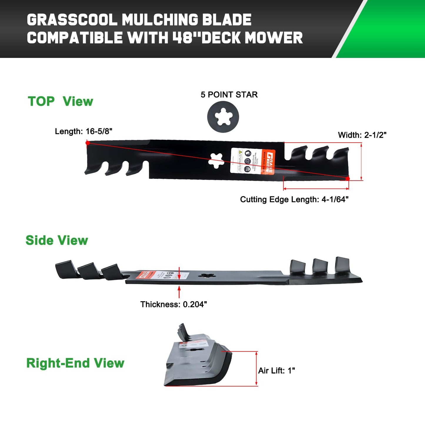 Grasscool 173921 532173921 Mower Blades for Husqvarna Z248F YTH2348 YTH24V48 YTH2148 YTH24K48 Z248 YTH2448 Craftsman Poulan 48'' Lawn Tractor