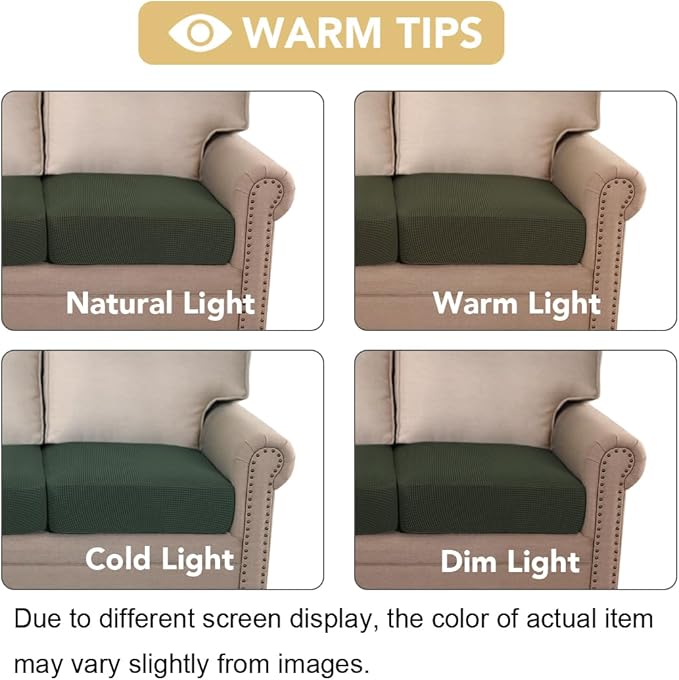 H.VERSAILTEX Super Stretch Individual Seat Cushion Covers Sofa Covers Couch Slipcover Sets Thick Jacquard Textured Twill Fabric (3 Piece Sofa Cushion Covers, Olive)