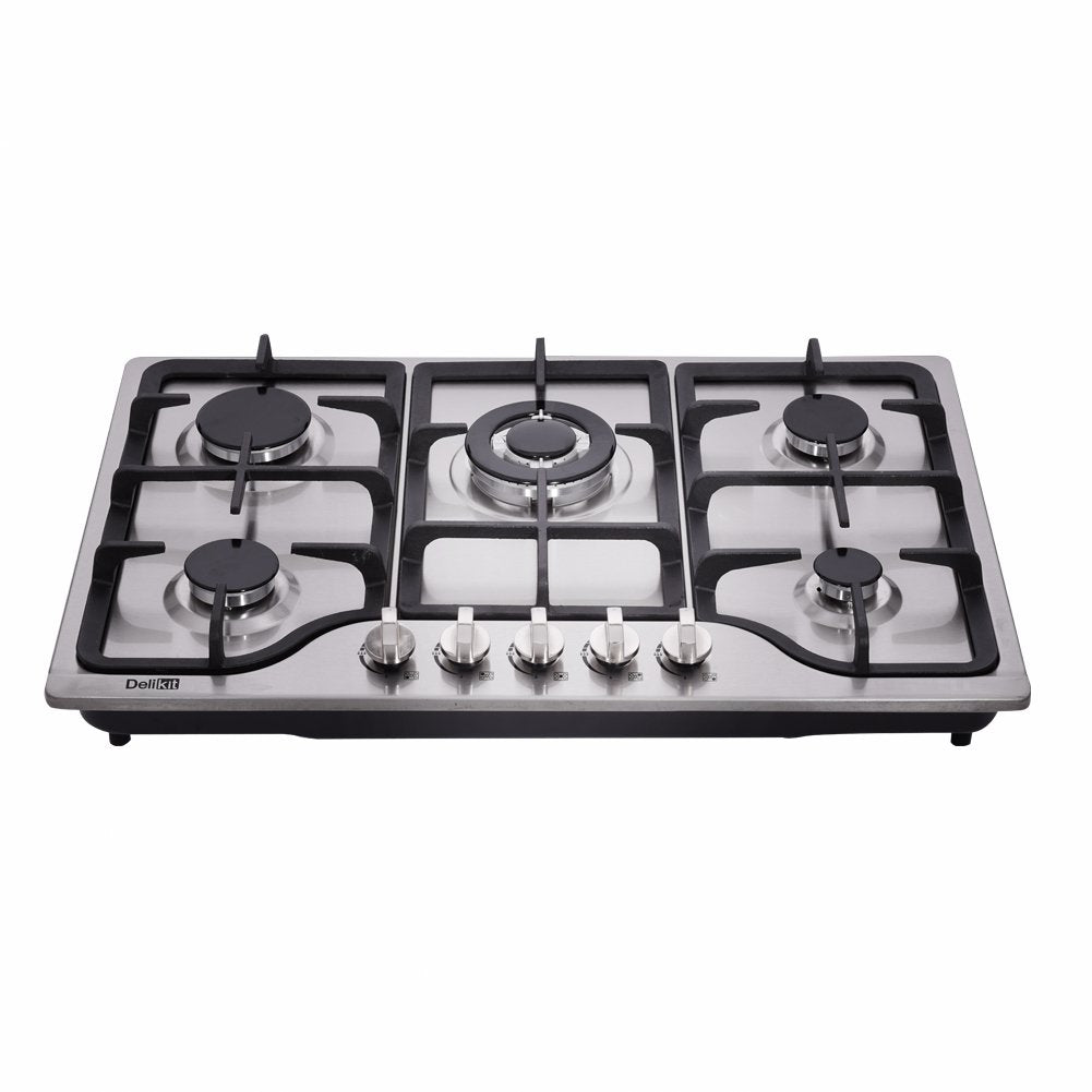 Deli-kit 30 Inch Gas Cooktop - Dual Fuel Sealed 5 Burners Drop-In Stainless Steel Hob DK257-A01