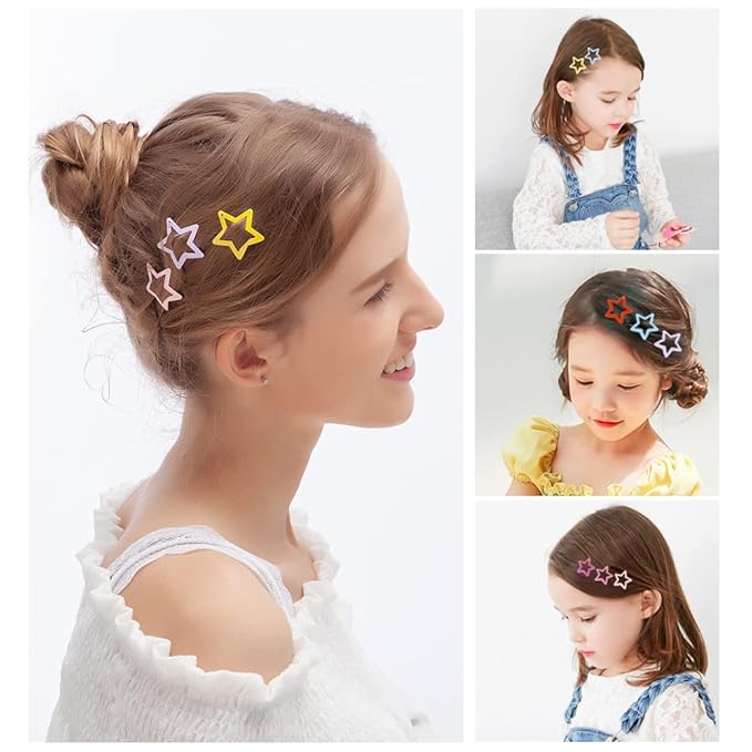 KUBOM 100 Pcs Star Hair Clips Non-slip Toddlers Colorful Cute Mixed Color Metal Hair Barrettes Hair Accessories for Women Girls