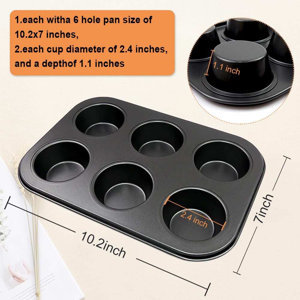 ASBAYSON 6 Packs Premium Steel Muffin Pan for Baking, Round Muffin Baking Pan, Baking Tray for Muffins, Cupcakes, Brownie(Black