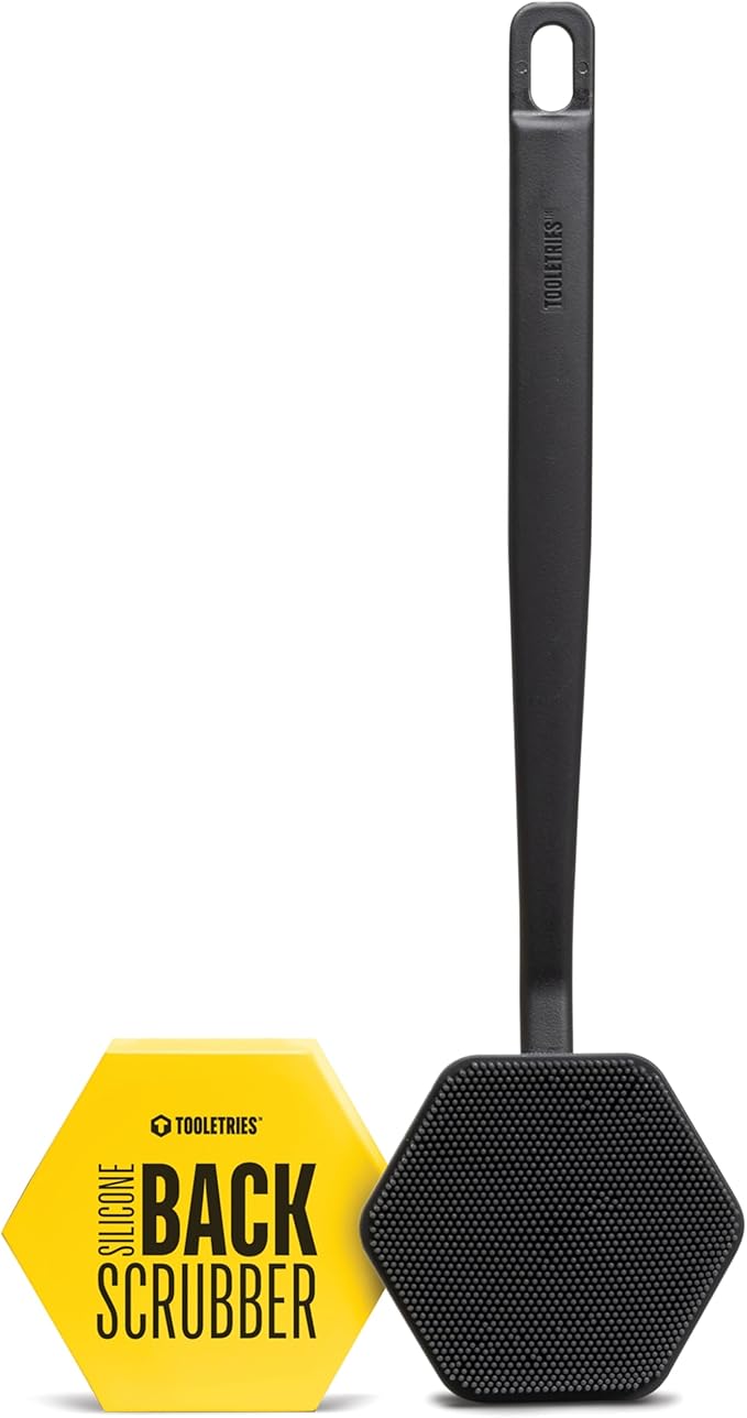 TOOLETRIES Silicone Back Scrubber for Shower, Exfoliating Body & Bath Brush, Long Ergonomic Handle, Non-Slip Grip for Hard-to-Reach Areas, Hygienic Silicone Bath Accessory for Men & Women - Charcoal