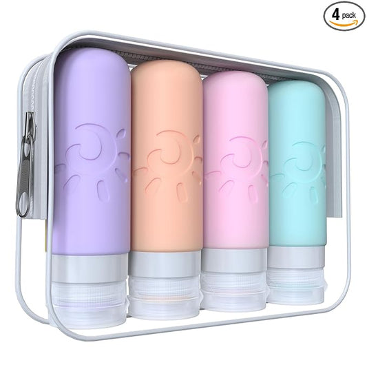 Zafit Travel Bottles for Toiletries, TSA Approved Travel Containers 3oz Leak Proof Travel Tubs Refillable Liquid Travel Accessories for Shampoo Conditioner Lotion Body Wash(Multicolored C)