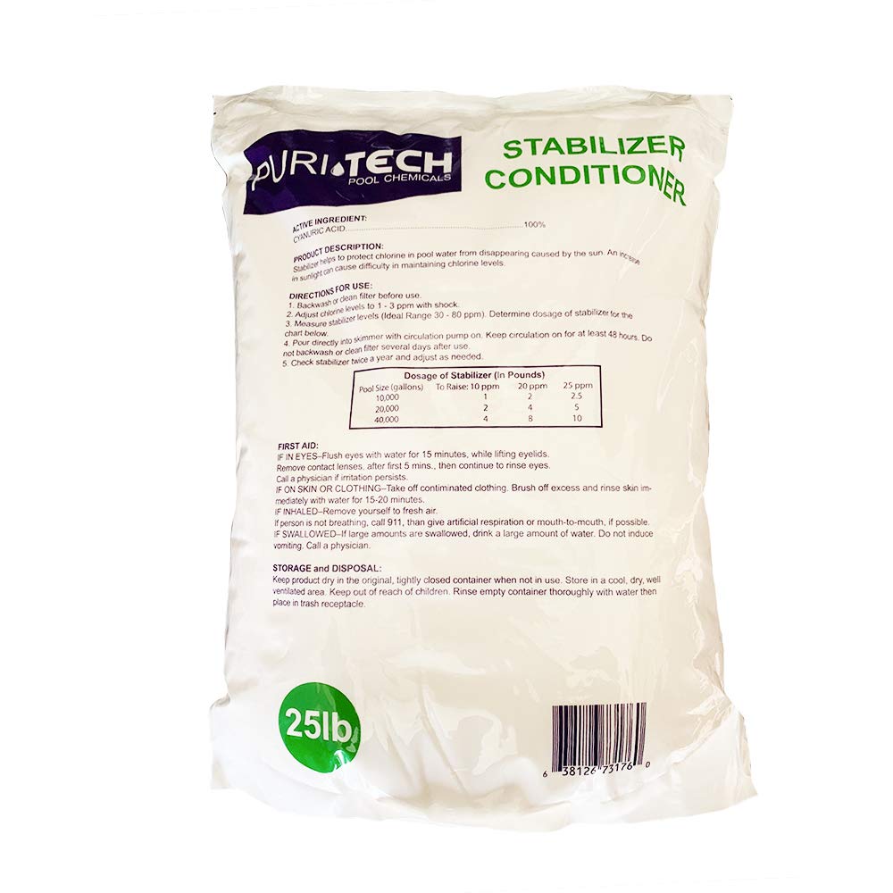 PuriTech Stabilizer Conditioner Cyanuric Acid UV Protection for Swimming Pools and Spas (25lbs)