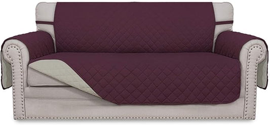 Easy-Going Sofa Slipcover Reversible Loveseat Sofa Cover Couch Cover for 2 Cushion Couch Furniture Protector with Elastic Straps for Pets Kids Dog Cat (Oversized Loveseat, Wine/Beige)