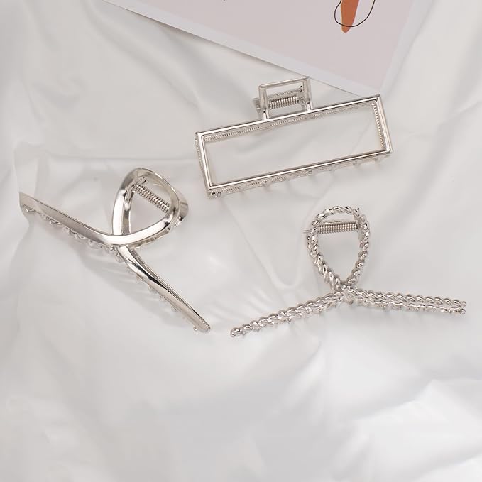 Mehayi 3 PCS Metal Large Hair Claw Clips for Thick Heavy Hair, Big Non-Slip Hair Catch Barrette Jaw Clamp, Strong Hold Claw Barrettes for Long Hair, Fashion Hair Styling Accessories for Women Girls