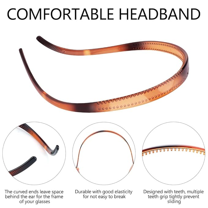 TOBATOBA Comfortable No Pressure Headbands for Glasses Wearers - Non Slip Square Sunglasses Headbands for Women & Girls, 6Pk