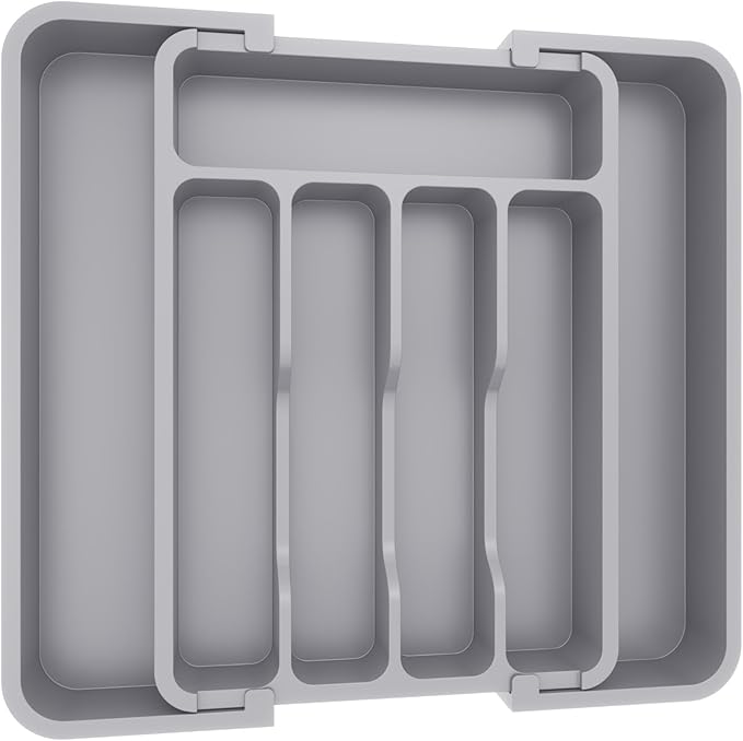 Lifewit Silverware Drawer Organizer, Expandable Utensil Tray for Kitchen, BPA Free Flatware and Cutlery Holder, Adjustable Plastic Storage for Spoons Forks Knives, 8.9-14.7 x 12.2", Gray