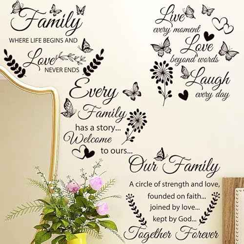 4 Set Family Stickers Vinyl Quote Decals Family Lettering Decals Inspirational Saying Stickers Wall Decor for Living Bedroom Wall Decorations