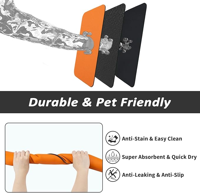 Dog Food Mat - Absorbent Cat Mat for Food and Water, No Stains Pet Feeding Bowl Mat, Easy to Clean Pet Placemats, Quick Dry Dog Water Dispenser Mat for Messy Drinkers | Orange 16"x 24"